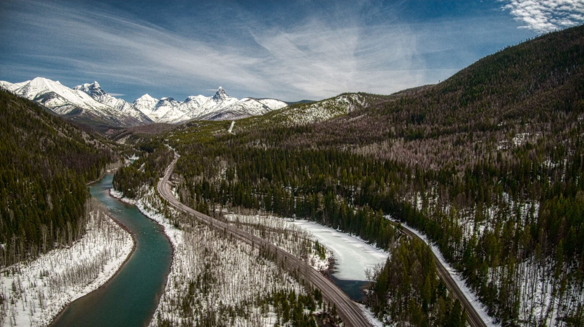 Winter road conditions on US-93 en route to Great Northern Powder Guides
